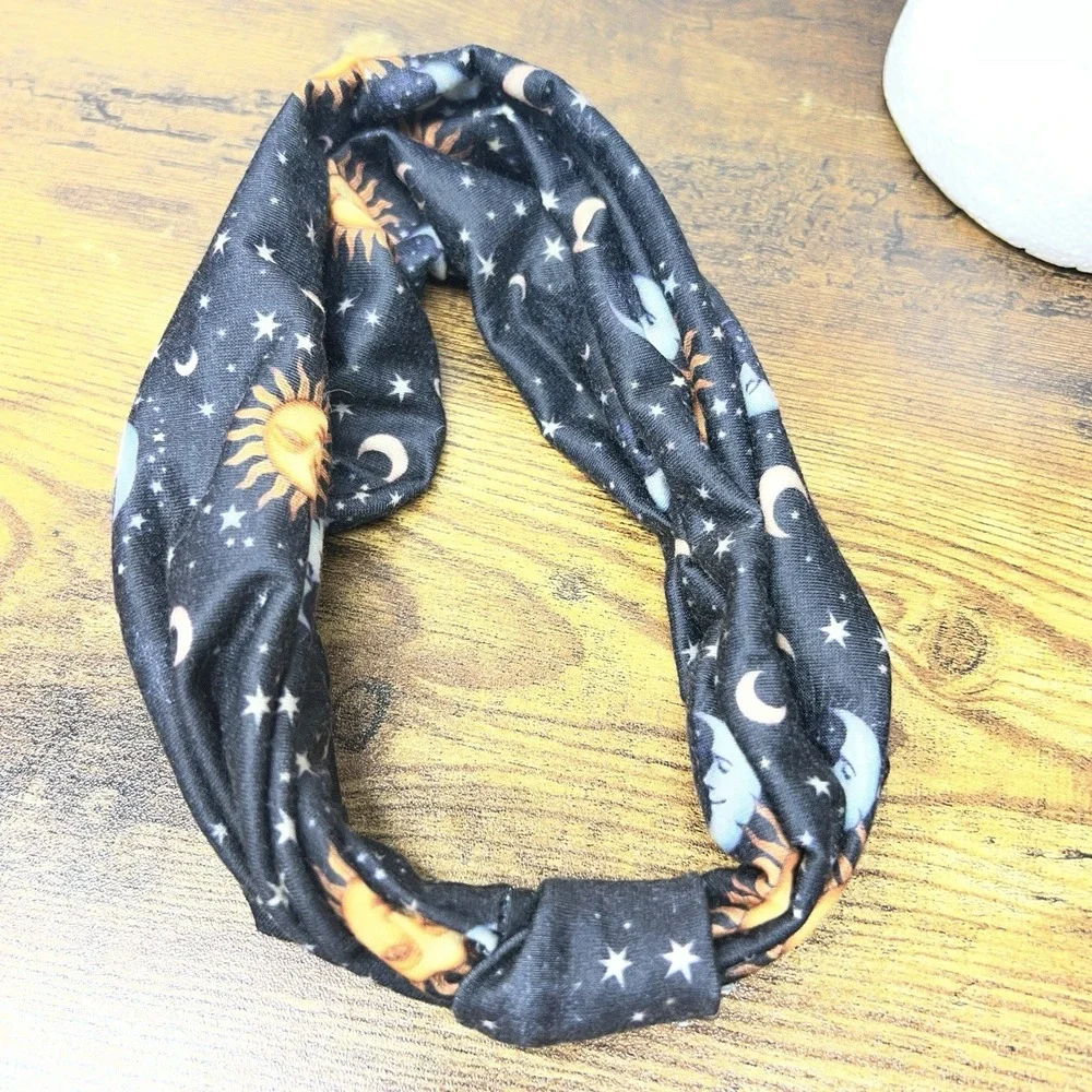 Celestial Sun Moon Headband Y2K‎ Astrology Boho Stretch Hair Band Stars Gold